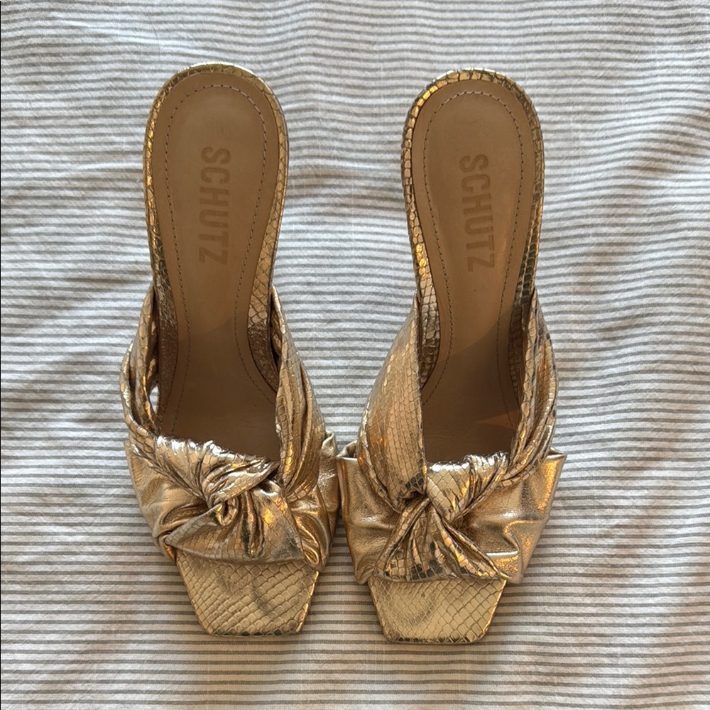 Schutz Gold Knot Heels